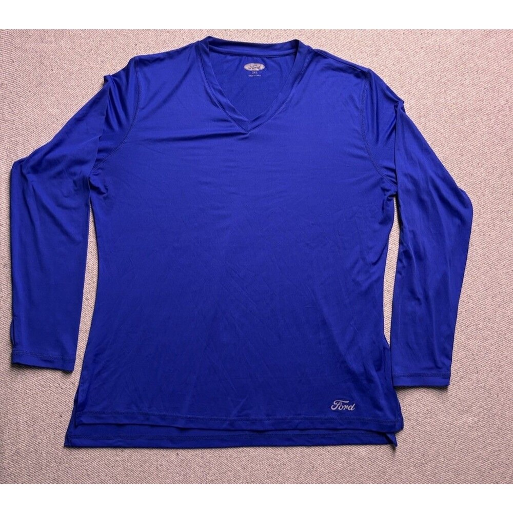 Ford Long Sleeve Active Shirt Women's 2XL Blue V-Neck Thumbhole Cuffs